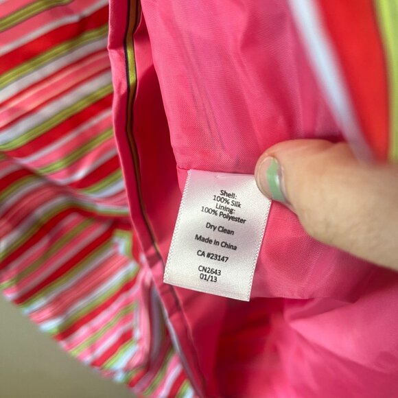 Talbots Summer Colors Pink and Green Striped 100% Silk Sleeveless Blouse- Size 1 - Picture 2 of 4